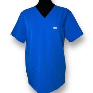 FIGS Scrub Blue Top Unisex Size Small Chisec Three Pockets Blue